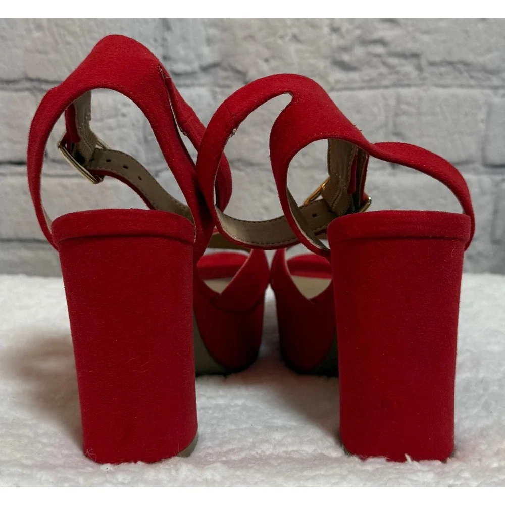 Sun + Stone Lillah Red Faux Suede Platform Block Heel Sandals Womens 6.5 M